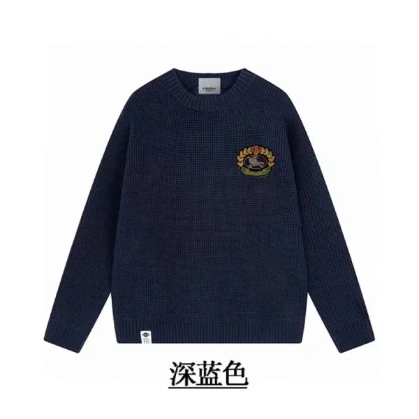 Stone Island Badge Embroidered Ribbed Knit Sweater Navy - 1
