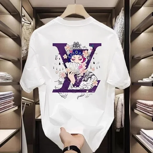 Unbranded T-Shirts Short-Sleeve Crewneck T-Shirt with Opera Character and Letter V Graphic product detail image 2
