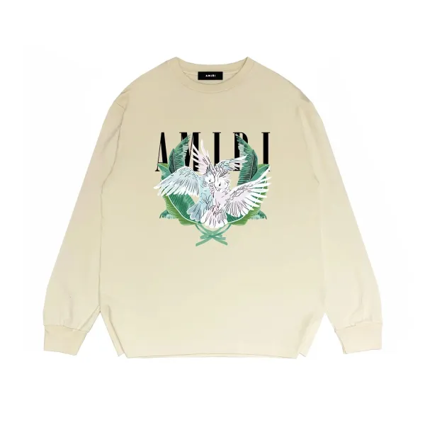 Amiri Dove Print Beige Long-Sleeve T-Shirt - 1