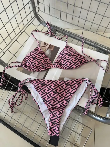 Versace Iconic Greca Pattern Blue Yellow Triangle Bikini Set - 11