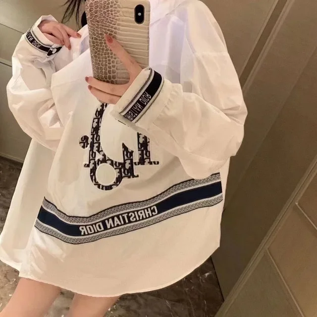 Dior Shirts Long-Sleeve Collared Logo Print Shirt product detail image 2