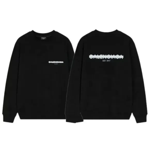 Balenciaga Logo Print Black Crewneck Hoodie - 5