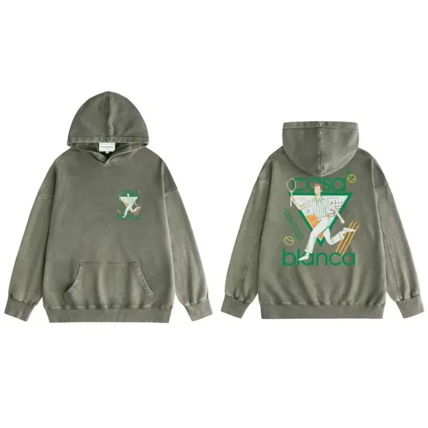 Casa Blanca Tennis Graphic Hoodie Army Green - 1