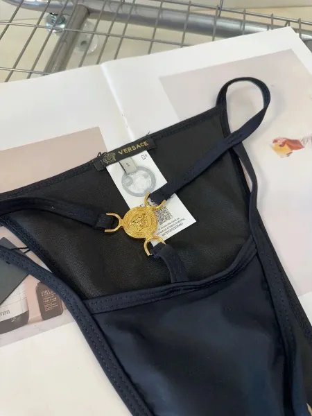 Versace Iconic Greca Pattern Blue Yellow Triangle Bikini Set - 8