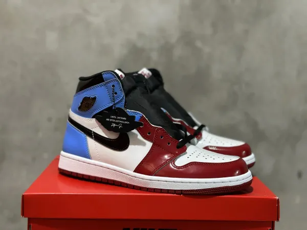 Air Jordan 1 High OG 'Lost and Found' Burgundy Blue White Sneakers - 1