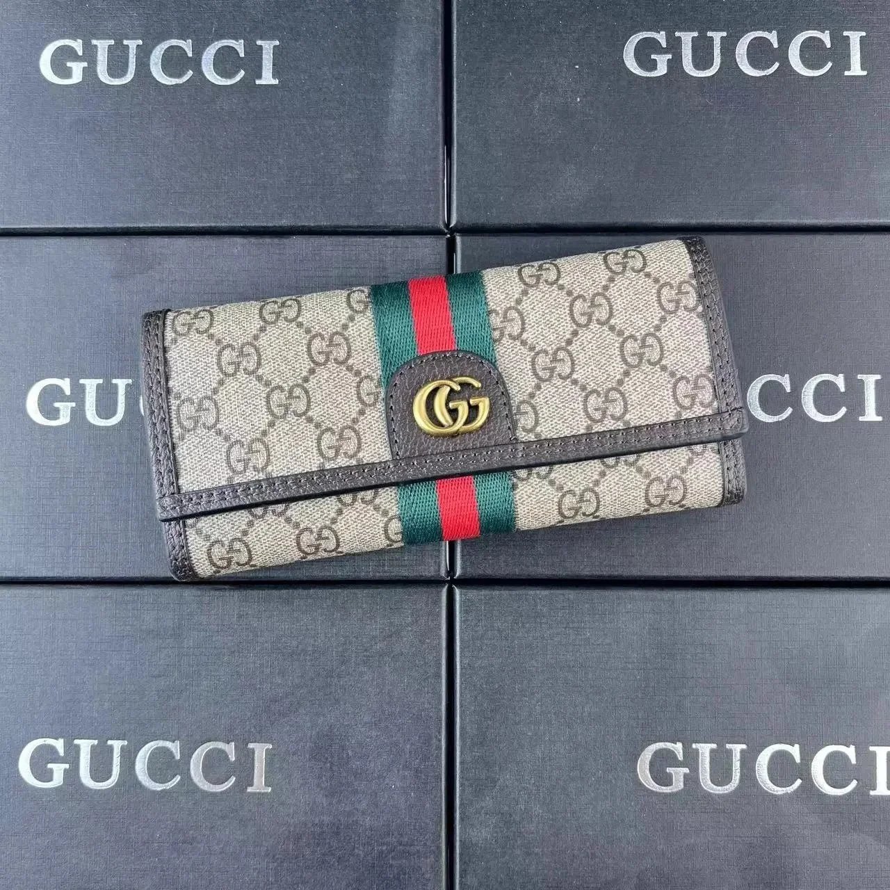 Gucci Ophidia GG Small Wallet Beige Canvas with Web Stripe Long Wallet
