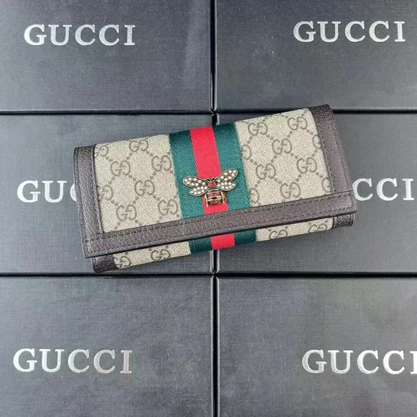 Gucci GG Marmont Bee Embellished Long Wallet Beige - 1