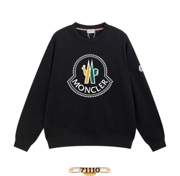 Moncler Logo Embroidered Black Hoodie - 1