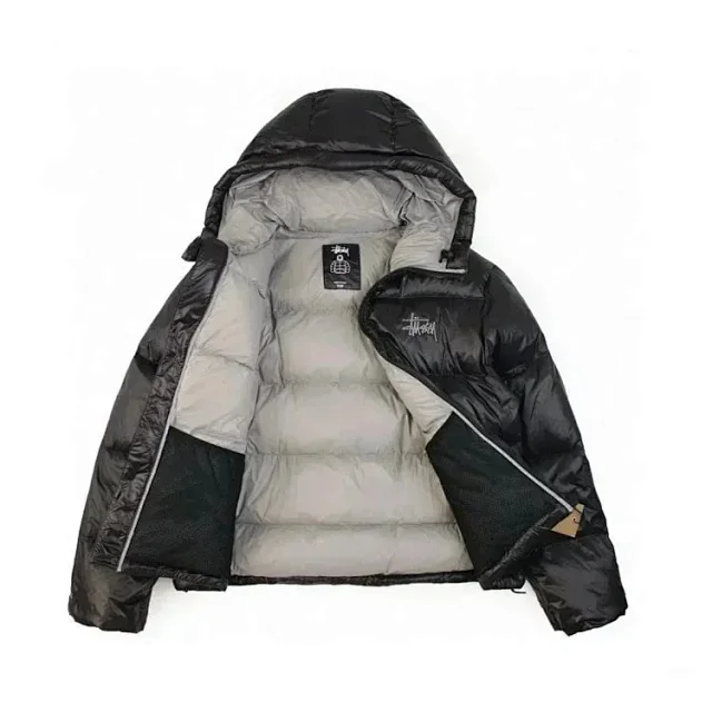 Stüssy Down Jackets Hooded puffer jacket with curved front pockets product detail image 2