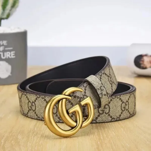 Gucci Marmont Double G Buckle Belt Beige Canvas Belt - 1