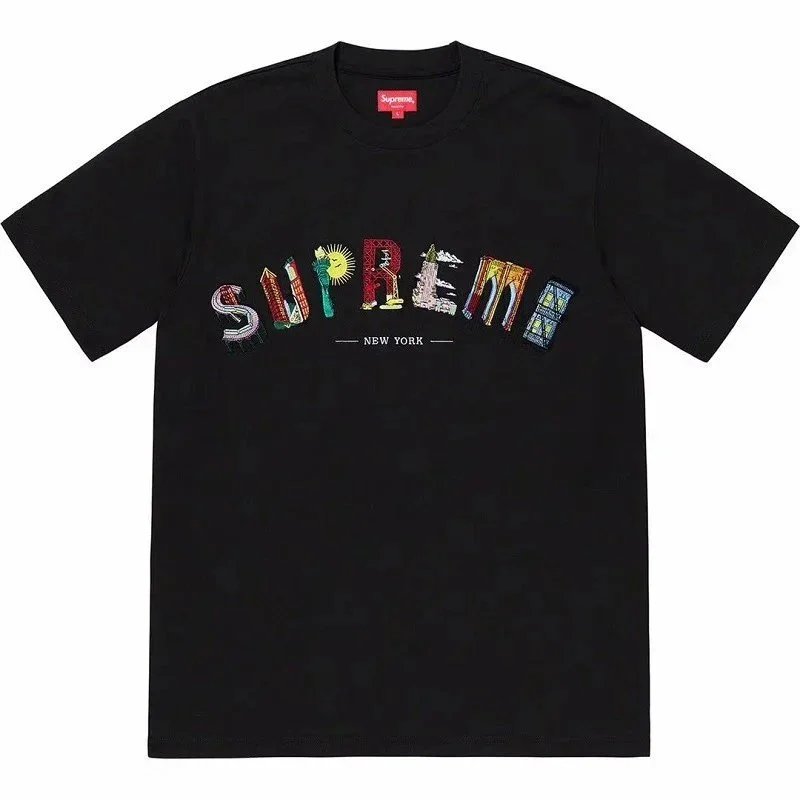 Supreme T-Shirts Short-Sleeve Graphic Print T-Shirt — B104 Embroidered Lettering Black
