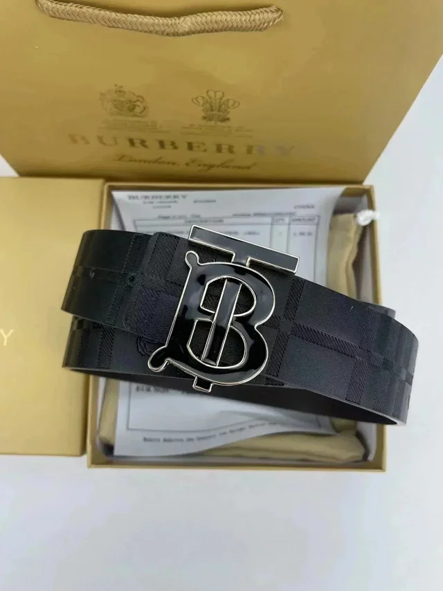 Burberry Belts Check Pattern Belt with B Monogram Buckle product detail image 5