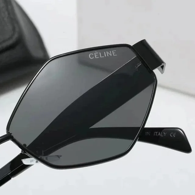 Celine Eyewear Square Metal-Frame Sunglasses with Temple Emblem product detail image 4