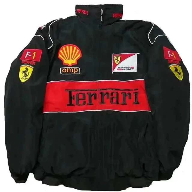 Ferrari Jackets Embroidered racing-logo zip-up bomber jacket product detail image 3