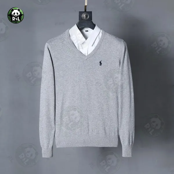 Ralph Lauren V-Neck Sweater Navy with Green Pony Logo - 6