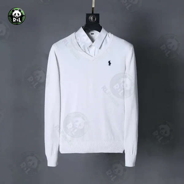 Ralph Lauren V-Neck Sweater Navy with Green Pony Logo - 8