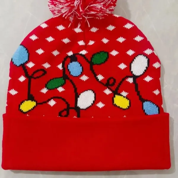 Design Christmas Light Pattern Beanie Red - 1