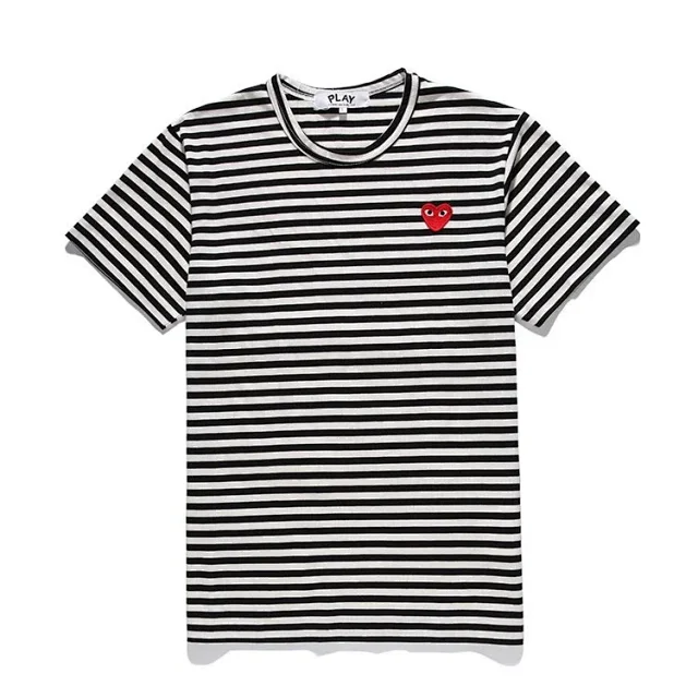 Comme des Garçons PLAY T-Shirts Striped short-sleeve T-shirt with heart patch product detail image 6