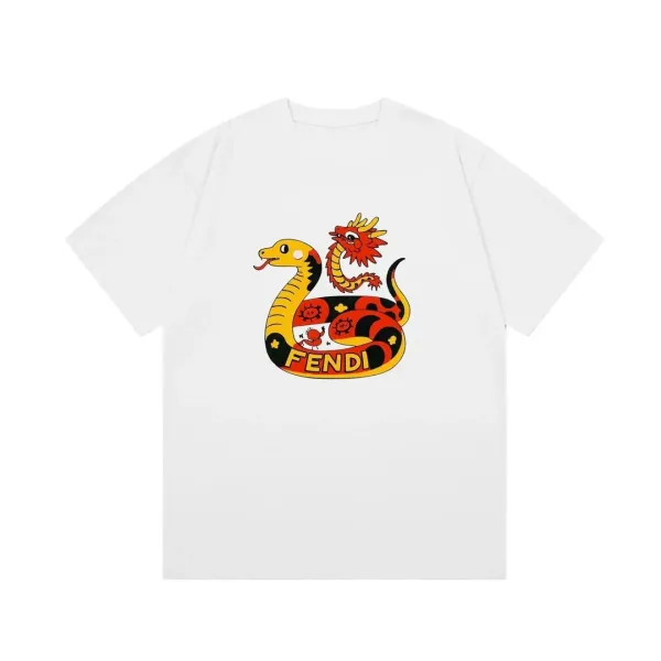 Fendi Snake and Dragon Graphic Print White T-Shirt - 1