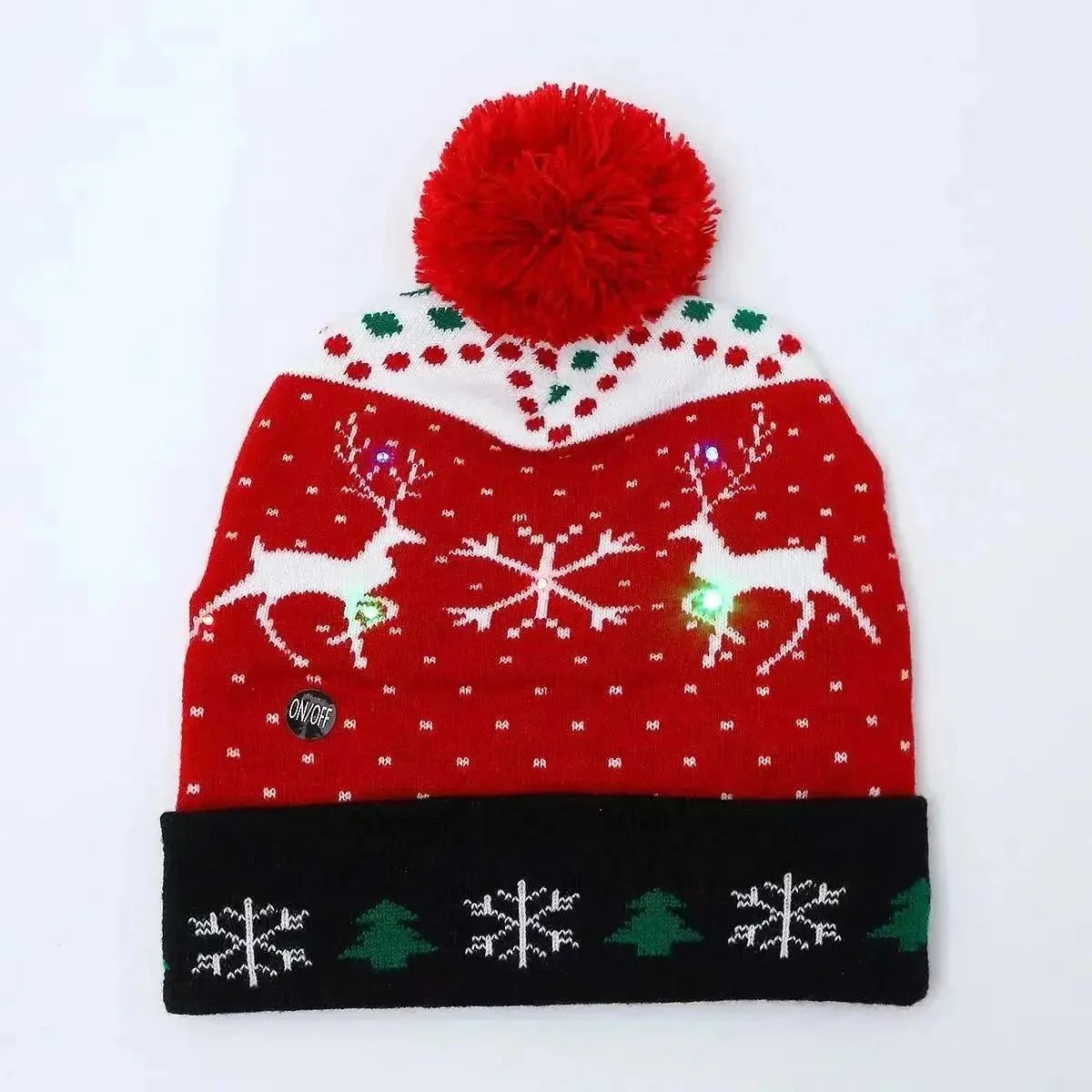 ON/OFF LED Reindeer Christmas Beanie Red