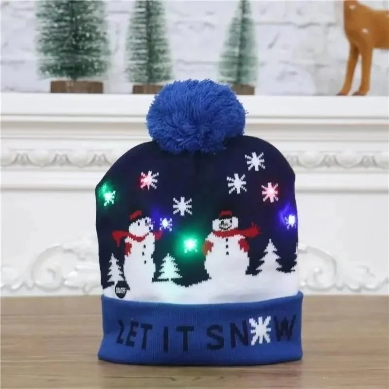 LED Snowman Beanie Blue with Pom-Pom