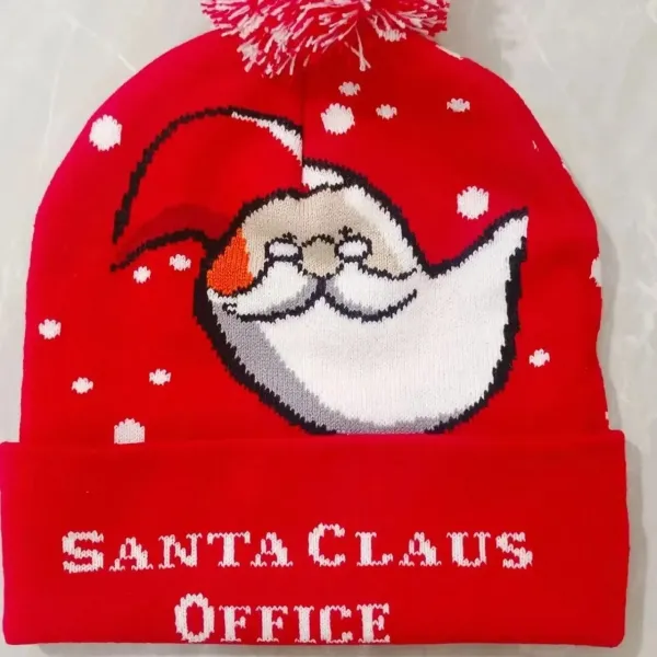 Santa Claus Office Beanie Red Knit Hat - 1