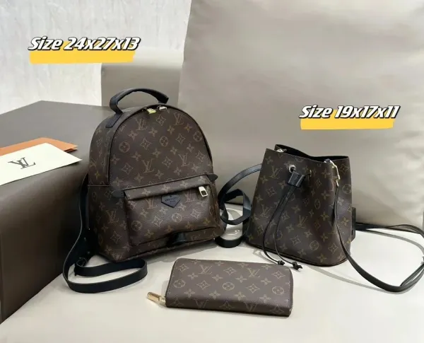 Louis Vuitton Monogram Canvas Mini Backpack, Bucket Bag, and Long Wallet Set - 1