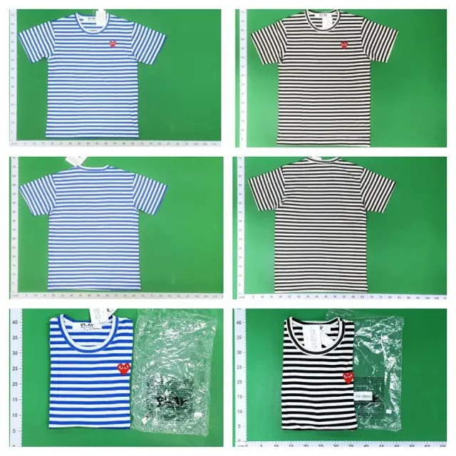 Comme des Garçons PLAY T-Shirts Striped short-sleeve T-shirt with heart patch product detail image 2