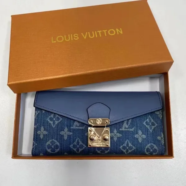 Louis Vuitton Monogram Denim Sarah Long Wallet Navy Blue - 1
