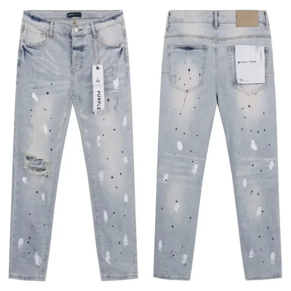 Purple Brand Distressed Paint-Splatter Slim Fit Jeans - 1