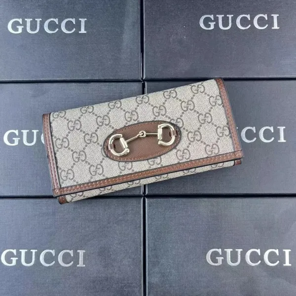 Gucci Horsebit 1955 GG Marmont Long Wallet Beige Canvas - 1
