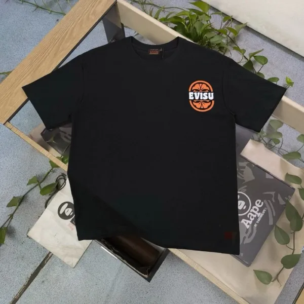 Evisu Orange Logo Graphic T-Shirt Black - 1