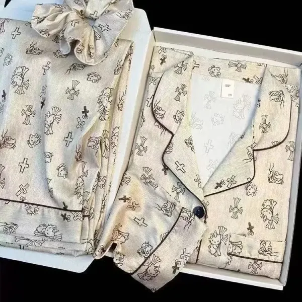 Saint Tears x Hello Kitty Cross Motif Silk Sleepwear Set Beige - 1