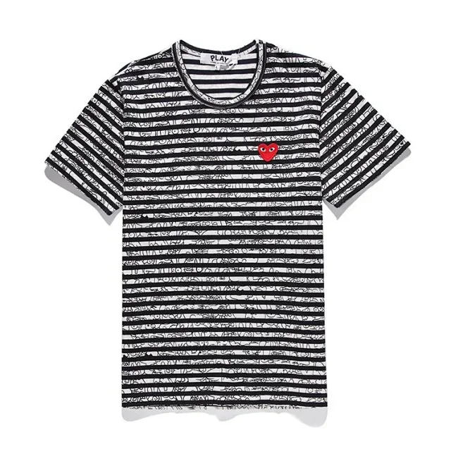 Comme des Garçons PLAY T-Shirts Striped short-sleeve T-shirt with heart patch product detail image 9