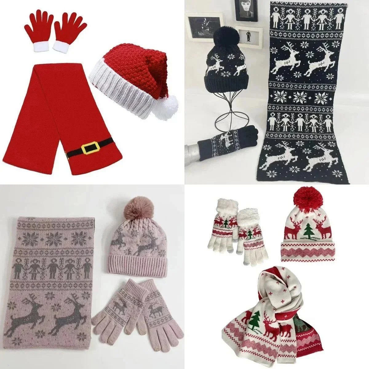 Design Fair Isle Reindeer Print Pink Winter Set: Scarf, Beanie, and Knit Gloves Accessorie... product detail 2 in Litbuy spreadsheet finds
