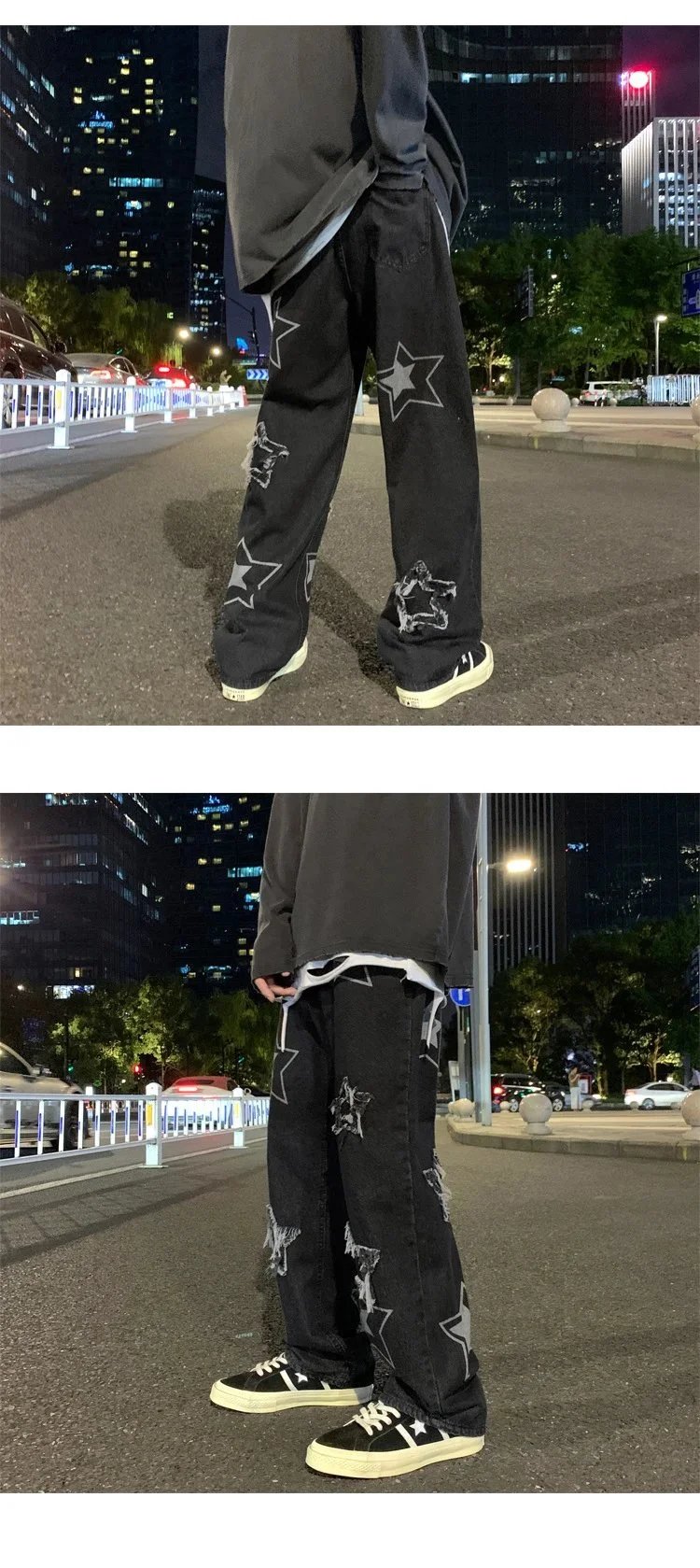 Gallery Dept Star-Print Distressed Black Jeans - 6