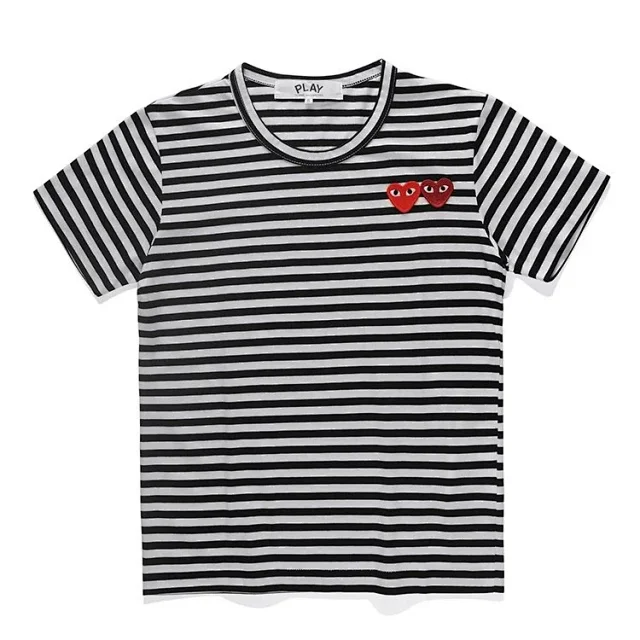 Comme des Garçons PLAY T-Shirts Striped short-sleeve T-shirt with heart patch product detail image 7