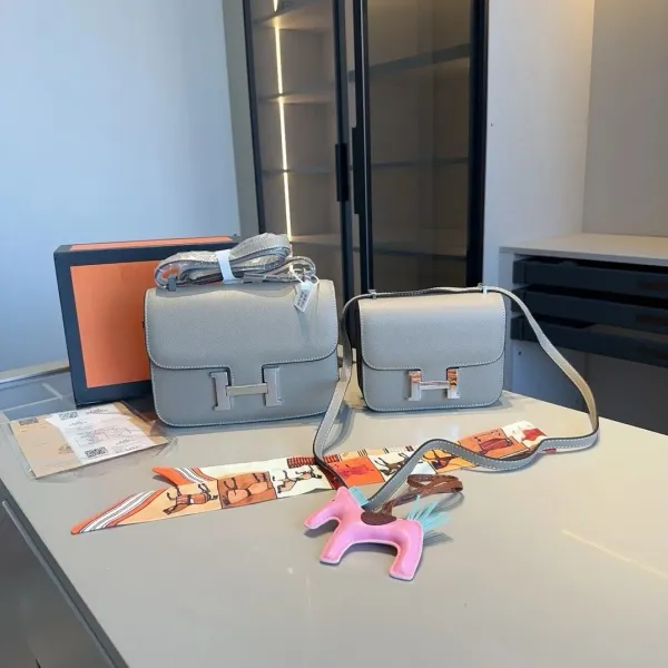 Hermès Constance Mini and Micro in Gris Clémence Leather Crossbody Bags - 1