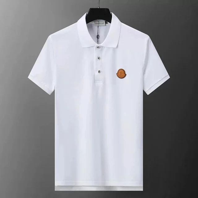Moncler Shirts Short-sleeve polo shirt with logo patch and tricolor trim product detail image 8