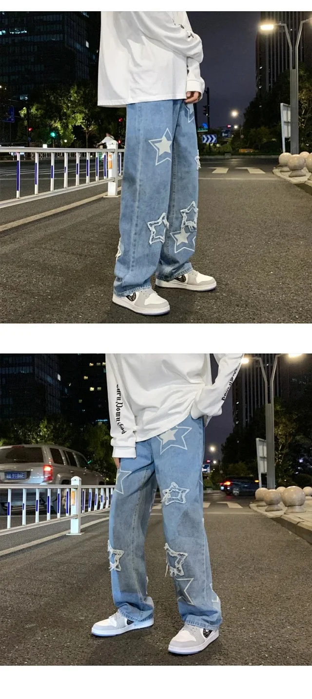 Unbranded Jeans Distressed star-print wide-leg product detail image 9