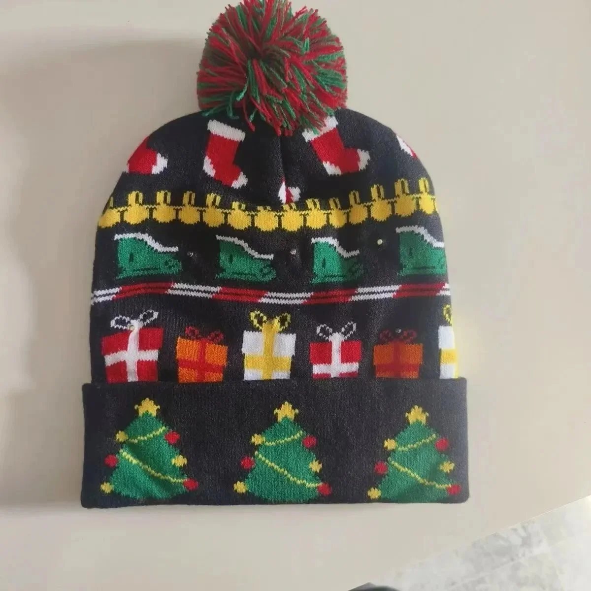 Ugly Christmas Beanie with LED Lights Black Multicolor Beanie