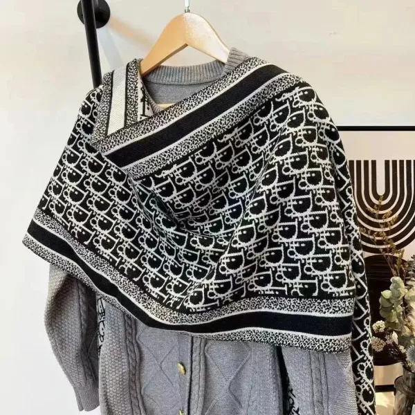 Dior Oblique Toile de Jouy Cashmere Scarf Gray-White - 14