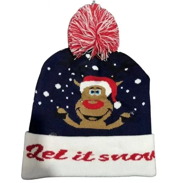 Design Holiday Reindeer Beanie with Pom-Pom and 'Let It Snow' Cuff - 1