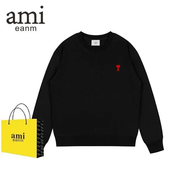 AMI Paris Hoodies & Sweatshirts Crewneck sweatshirt with red heart embroidery product detail image 5
