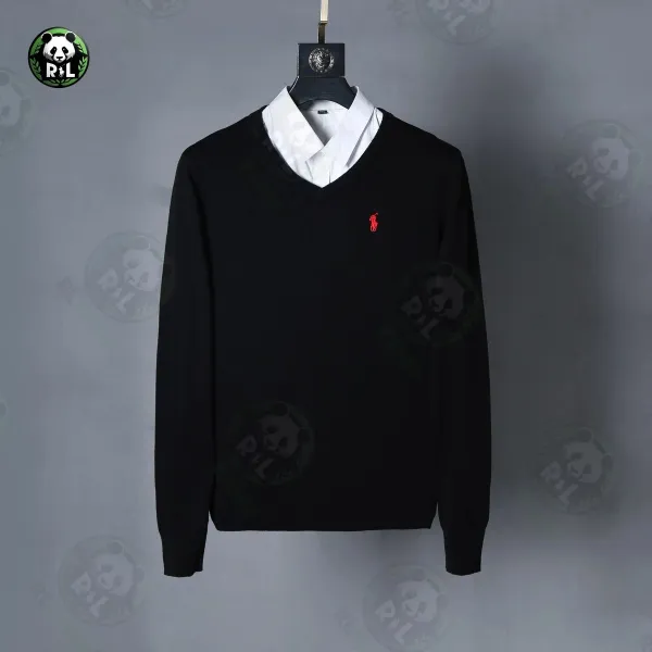 Ralph Lauren V-Neck Sweater Navy with Green Pony Logo - 2
