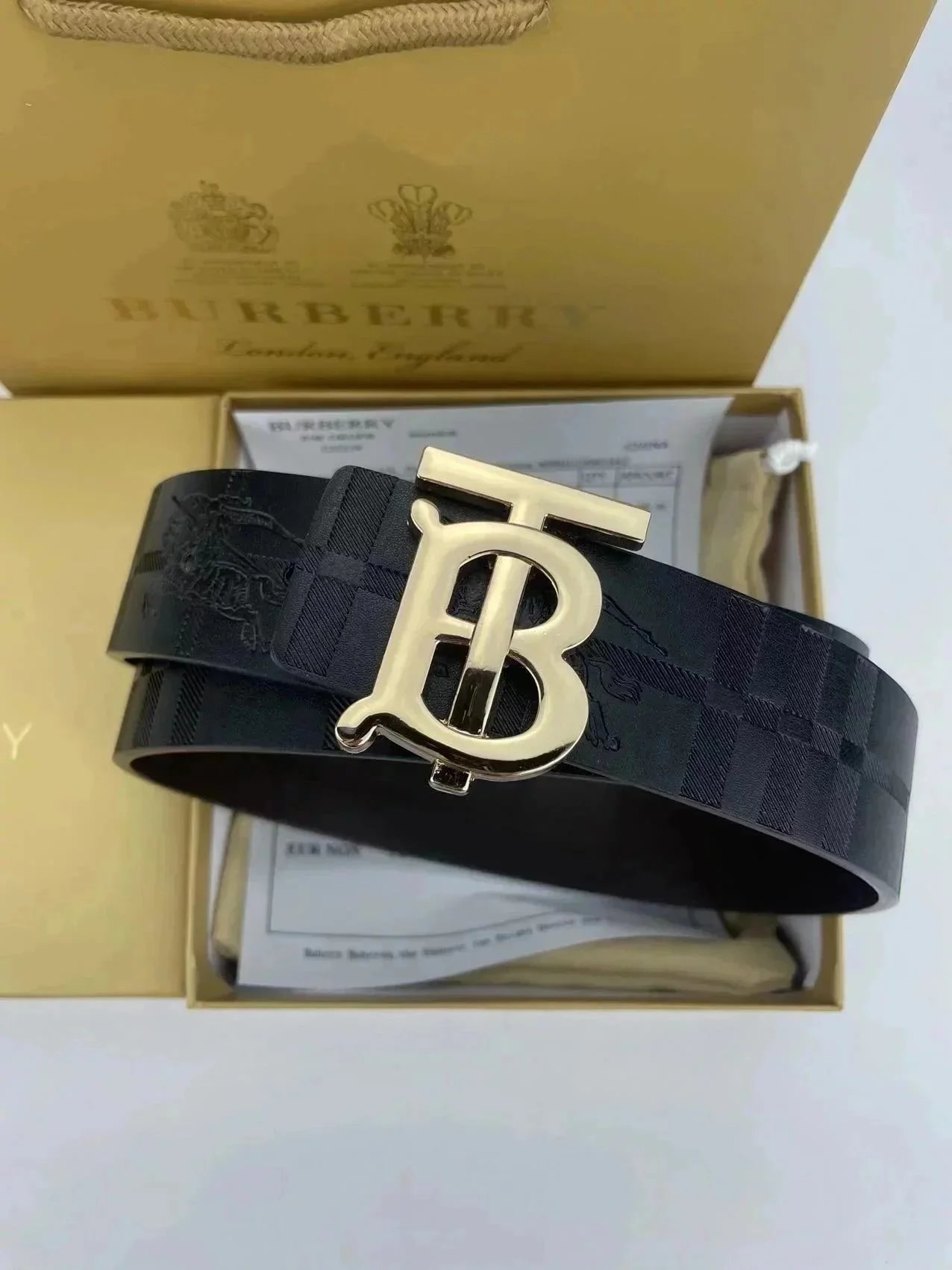 Burberry Belts Check Pattern Belt with B Monogram Buckle image 3