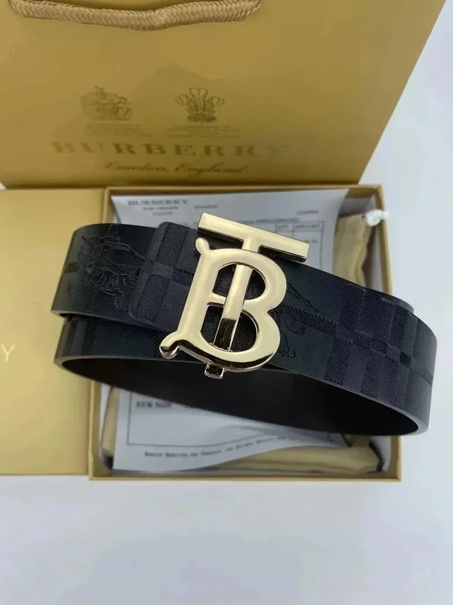 Burberry Belts Check Pattern Belt with B Monogram Buckle product detail image 3