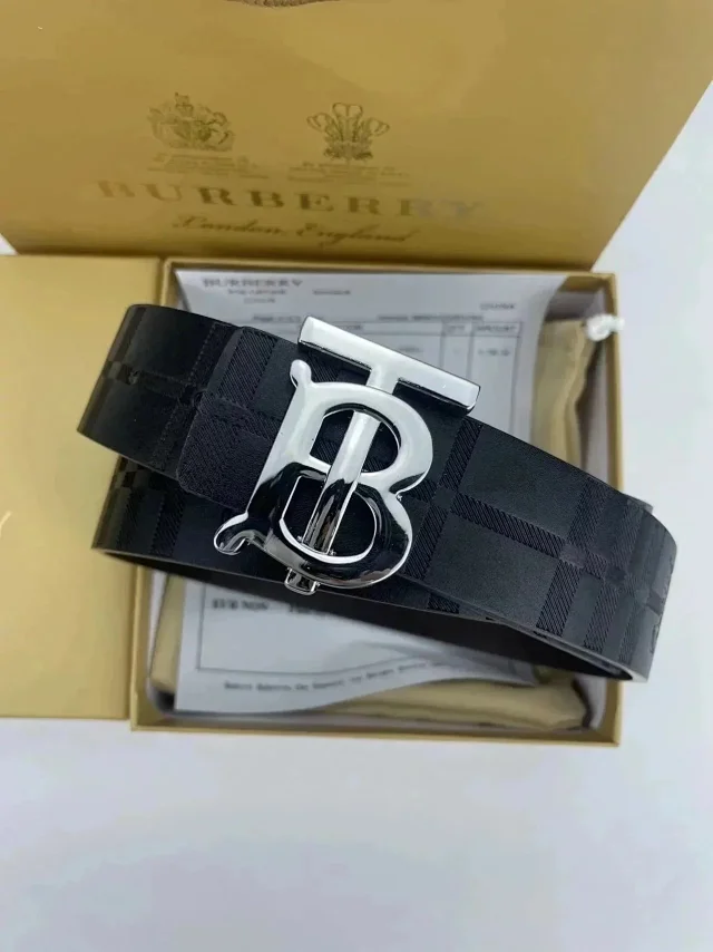 Burberry Belts Check Pattern Belt with B Monogram Buckle product detail image 6