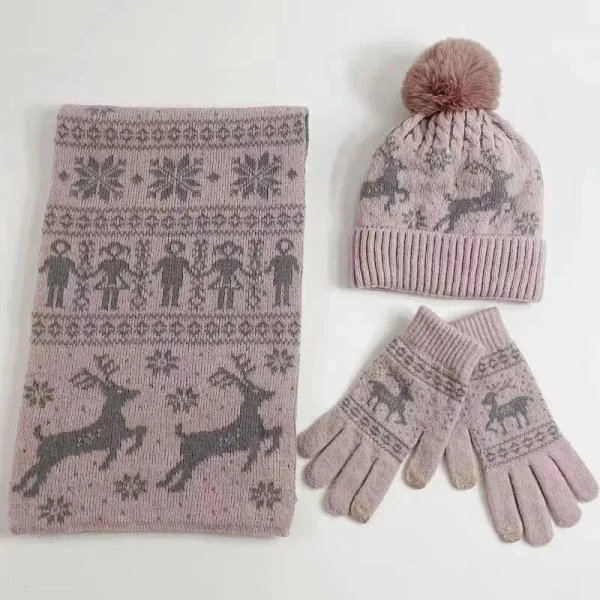 Design Fair Isle Reindeer Print Pink Winter Set: Scarf, Beanie, and Knit Gloves Accessorie... product listing in Litbuy spreadsheet finds
