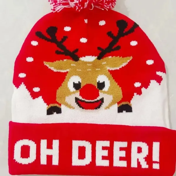 Oh Deer! Reindeer Knit Beanie Red - 1